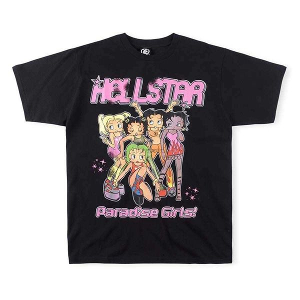 Designer Moda Abbigliamento Magliette Magliette High Street Trend Hellstar Paradise Girl T-shirt a maniche corte stampata in puro cotone per uomo e donna Rock Hip hop