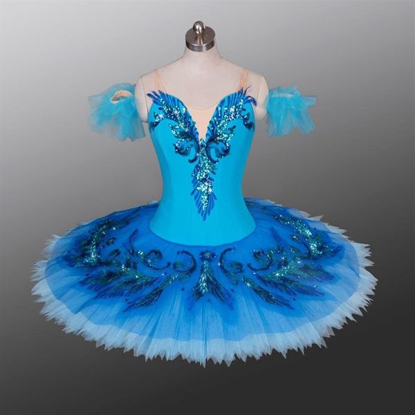 Costume di scena di balletto classico blu per le donne pannello esterno del tutu del pancake tutu di variazione dell'uccello blu tutu di balletto professionale per ragazze adulte pa3216