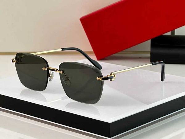 Óculos de sol da moda carti top Óculos de grife masculinos pretos simples sem moldura ouro 18k esplendor lentes de filme azuis internas genuínas leves e confortáveis