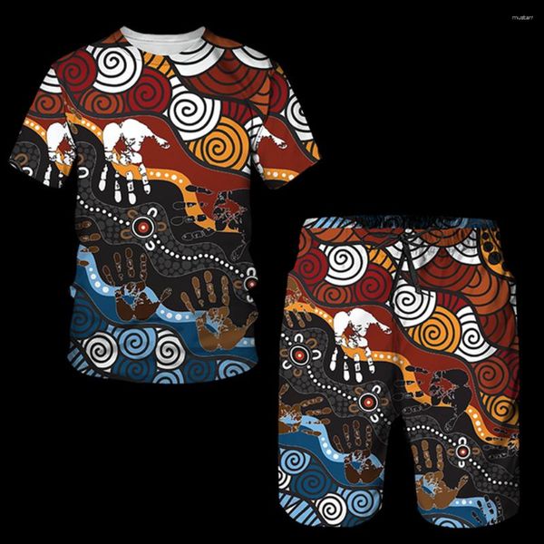 Agasalhos masculinos Roupa esportiva retrô Top casual verão Última impressão Conjunto de camisetas estilo étnico tribal Dashiki Roupas grandes