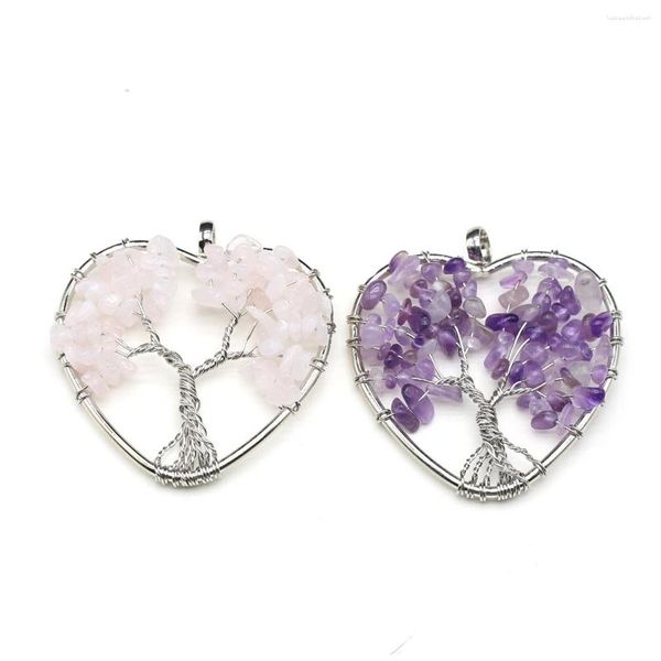 Anhänger Halsketten Natürliche Kristalle Stein Charms Rosenquarz Amethyst Herzform Anhänger Für Schmuck Machen DIY Ohrringe Zubehör