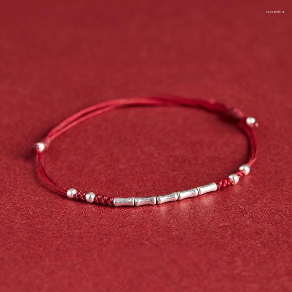 Braccialetti con ciondoli fatti a mano color argento a forma di bambù braccialetti fortunati per donna uomo corde rosse gioielli cavigliera regolabili in lunghezza