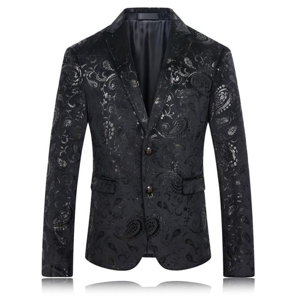 Intero- Blazer nero Uomo Paisley Motivo floreale Giacca da abito da sposa Slim Fit Costumi alla moda Abbigliamento da palcoscenico per Cantante Uomo Blazer287q