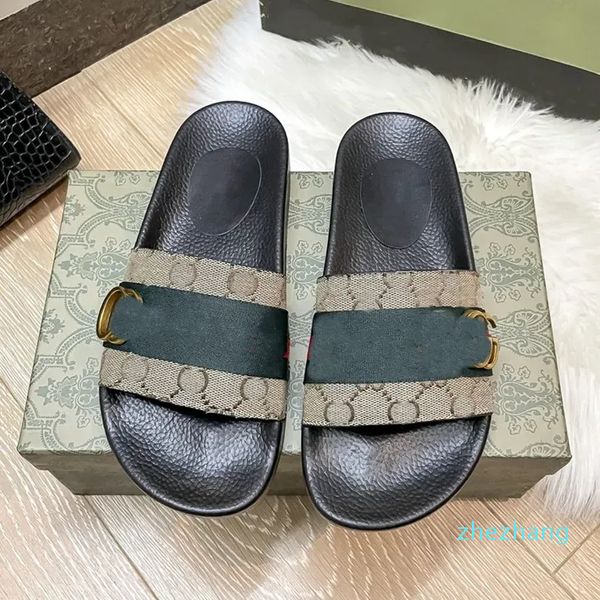 2023-Designer Damen Herren Slides Weiches Kissen Mode Sandalen Gestreiftes Metall Luxus Flip Flops Open Toe Sommer Sliders Slip on Indoor Outdoor Sandalen