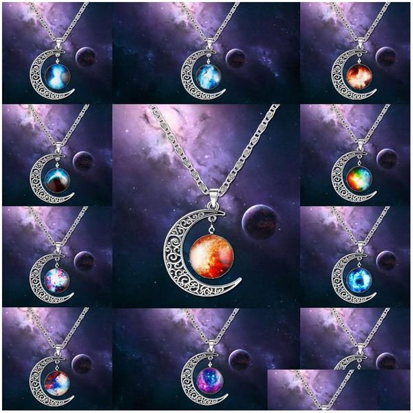 Kolye Kolyeleri Moda Galaxy Planet Moon Cabochons Cam Dünya Yıldızlı Uzay Uzay Moonstone Takımları Kadınlar İçin Tahtar Takı Dhhbx