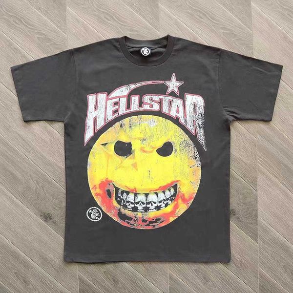 Erkek Tişörtler Gerçek Fotoğraf Hellstar T-Shirt Şeytan Mektubu Baskı Yüksek Sokak Retro Rahat Gevşek Erkekler Kadınlar Kısa Kollu Tişört Yaz Top Tee Tee T20921