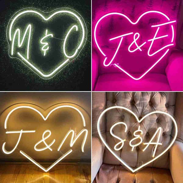 Última Luz de Casamento Personalizada Presentes de Amor Personalizados Nome do Coração Sinal de LED Neon Decoração de Festa Noivado HKD230706