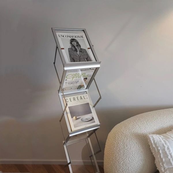 Lagerung Inhaber Racks Aluminium Legierung Bücherregal Faltbare Rack Zeitschriftenhalter Wohnzimmer Möbel Kleinigkeiten Display Stand Schrank Bücherregal l230705