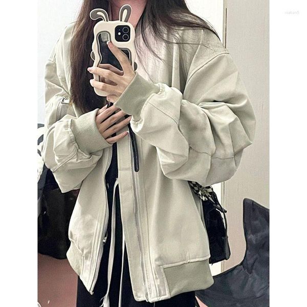 Damenjacken Y2k Ästhetische Lose Hiphop Frauen Jacke Streetwear Harajuku Verband Punk Gothic Veste Femme Kordelzug Mode Baseball