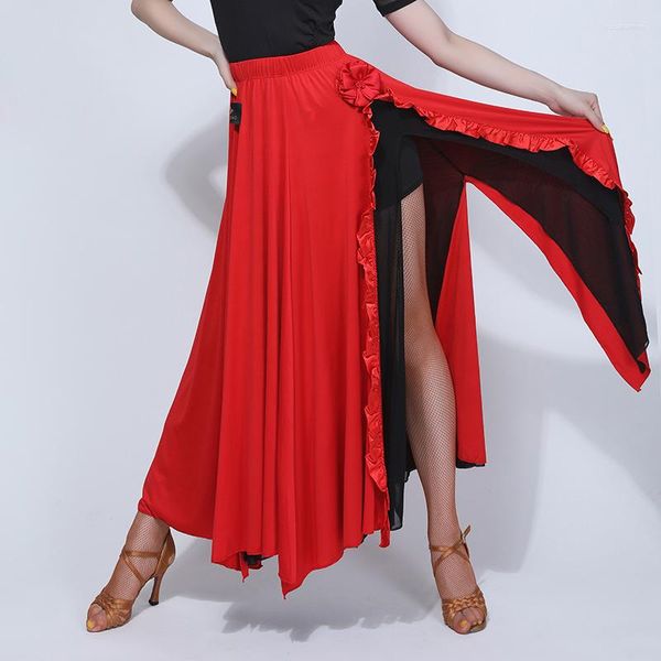 Roupas de palco Saia de dança latina Profissional Prática de salão de baile Saias de touradas espanholas Flamenco Sexy Split DL5508