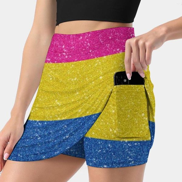 Saias Faux Glitter Pansexual Bandeira do Orgulho Mulher Moda 2023 Calça Mini Saia Escritório Curto