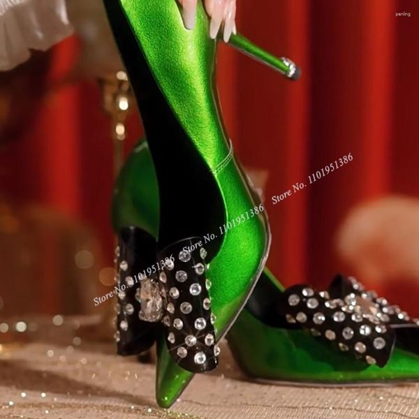 Scarpe eleganti Pereira Décolleté con fiocco in cristallo verde Décolleté poco profondi Tacco alto Tacchi alti Punta a punta per le donne Su Zapatillas Mujer