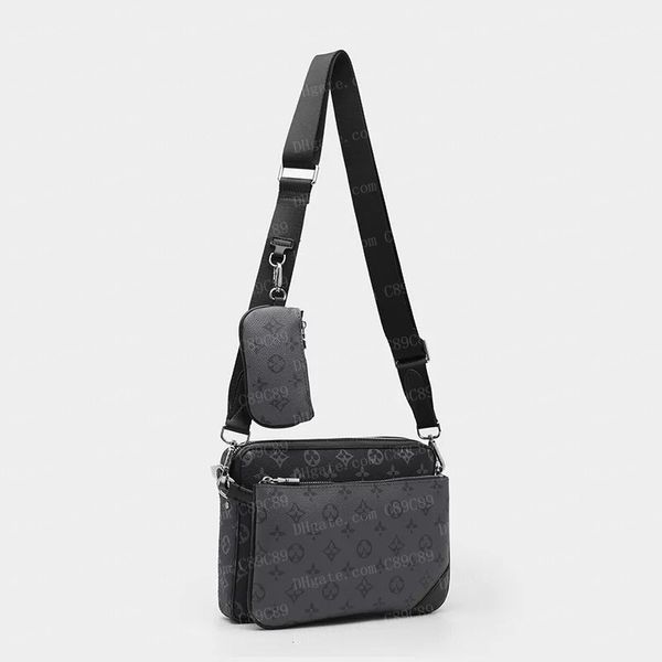 Luxus -Designer -Taschen Männer 3pcs Trio Leder Schwarze Blumen Messenger Geldbeutel Crossbody Taschen Einkaufstasche Briefcases Umhängetasche Handtaschen Frauen Brieftaschen Geldbeutel Tasche Tasche