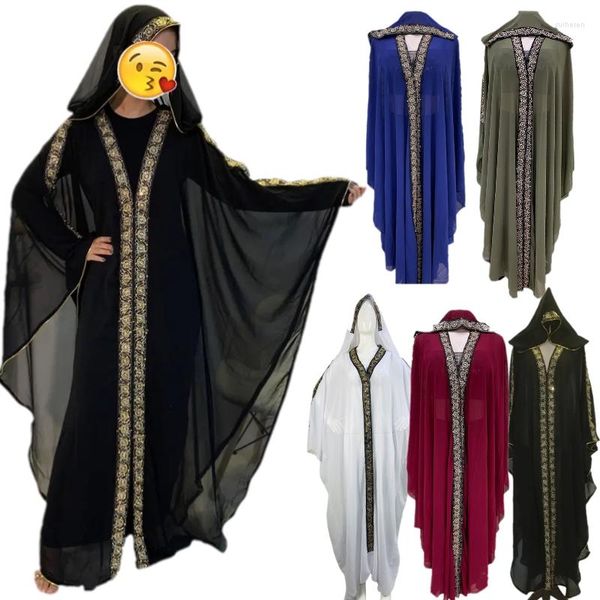 Abbigliamento etnico Ramadan Abiti mediorientali Abito da donna con maniche a pipistrello Abito con diamanti Abaya caftano allentato Vestidos femminile islamico musulmano