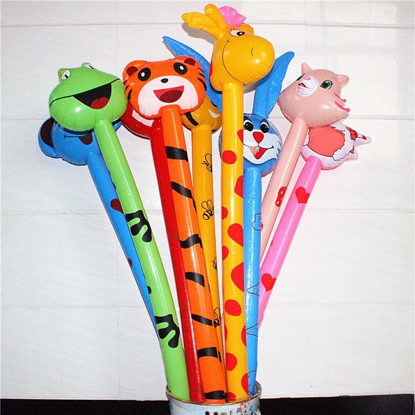 Animale giocattolo gonfiabile cartone animato palloncino 110-120 cm bastone lungo decorazione festa per bambini regalo carino stile casuale tigre rana giraffa ba71 Q2