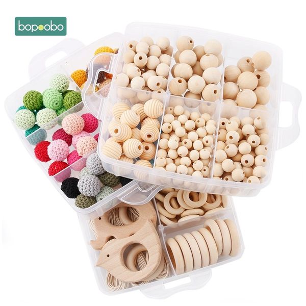 Sonagli Mobiles Bopoobo 1 set Sonaglio per bambini Set di gioielli fai-da-te Perline all'uncinetto Miscelazione di legno naturale Silicone Rotondo Geometria Massaggiagengive 230705