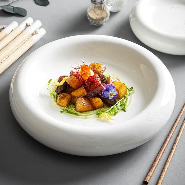 Пластины Nordic Modern Crucular Ceramic Linning Plate Creative Double Sayer White Molecular Western Restaurant El Tableware