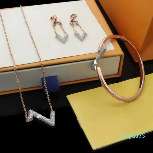 Conjuntos de bijuterias da moda feminino feminino ouro/prata com engastes de metal diamante volt colar brincos pulseira