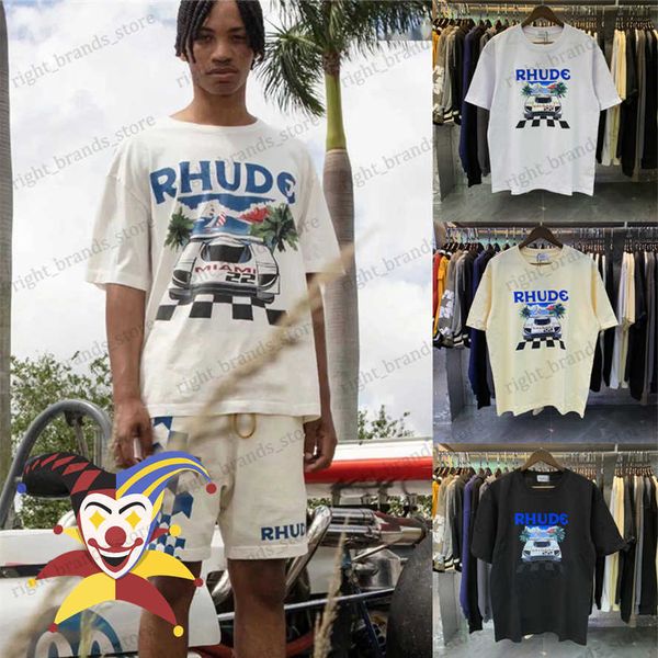 Camisetas Masculinas 2022ss RHUDE Formula Car T-Shirt Men Women 1 1 Melhor Qualidade Oversized Tecido Pesado T-shirts Tops Estilo de Verão T230707