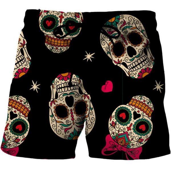 Roupa de banho masculina Wuiliy Calção de praia com desenho de caveira padrão 3D Calção de banho de crânio escuro HomensMulheres Skeleton LA Hip Hop Calças curtas J230707