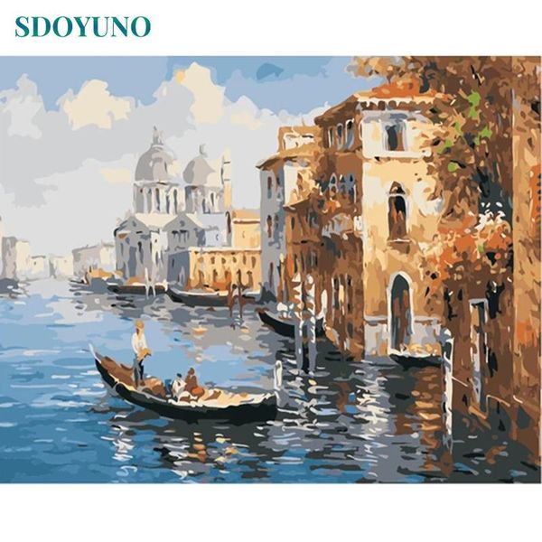 Шторы Sdoyuno 60x75 см Картина маслом по номерам Венеция Diy Краска по номерам на холсте Пейзаж Безрамная цифровая ручная роспись Декор Ar