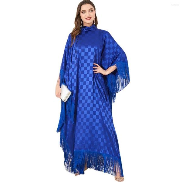 Roupas étnicas Vestido de Festa Feminino Elegante Luxo Manga Morcego Abaya Manto de Aniversário Borla Azul