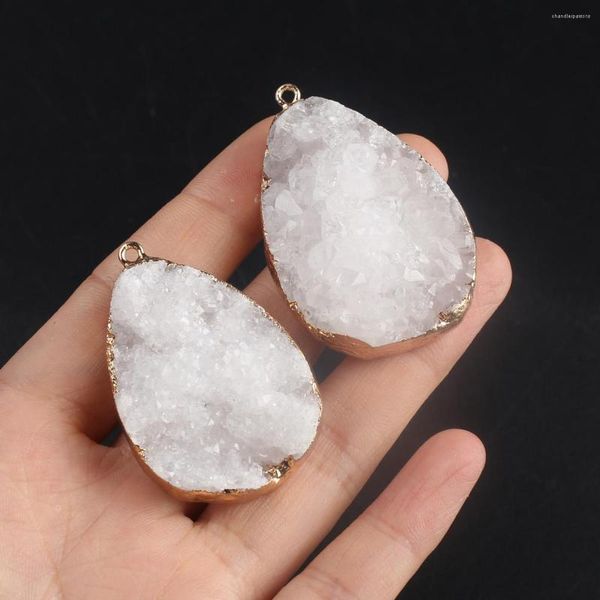 Colares com Pingente Pedra Natural Fina Pingentes Druzy Branco Gota de Água Banhado a Ouro Para Fazer Jóias Diy Colar Feminino Presentes