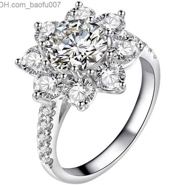 Trauringe, luxuriöse Sonnenblumen-Ringe, 2 Karat Diamant, Damen-Hochzeits-Sterlingsilber-Schmuck Z230710