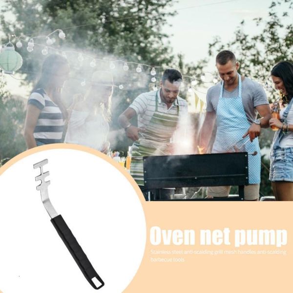 Griglie per barbecue 1pc griglia in acciaio inossidabile pompaggio a mano resistente al calore griglia sollevatore antiscottatura strumenti per barbecue per campeggio 230706