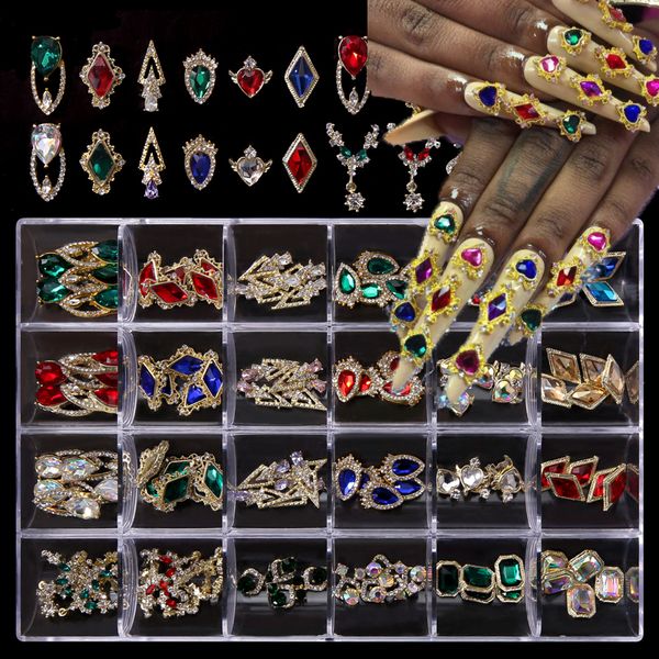 Украшения для ногтей 24girds*5pc Mix Mix Charms Gems в прозрачной коробке Ab Rhiestones 3D Jewelly Crystal Stones Manicure Charms#6ZD 230706