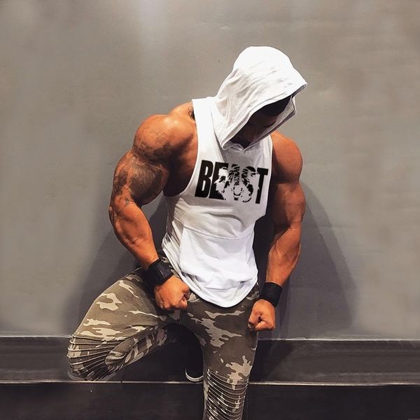 Herren Tank Tops BEAST MODE Hoodie Männer Sommer Outfits Gym Bodybuilding Tanks Workout Kapuzenpullover 230706