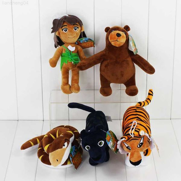 Doldurulmuş Peluş Hayvanlar 5pcs/Lot 22cm 9 '' Film The Jungle Kitap Peluş Oyuncaklar Mowgli Tiger Yılan Ayı Leopar Yumuşak Dolgalı Hayvanlar Figür Toys L230707