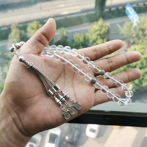 Filo di cristallo Tasbih bianco trasparente musulmano 33 perline di preghiera braccialetto Misbaha rosario accessori islamici regalo Eid