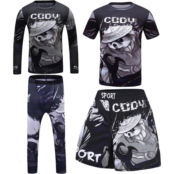 Fatos de treino masculinos MMA Boxing Kid's T-shirt Pant Bjj Rashguard For Boy Kickboxing Jerseys Muay Thai Shorts Gym Clothing Children Jiu Jusit T-shirt 230706