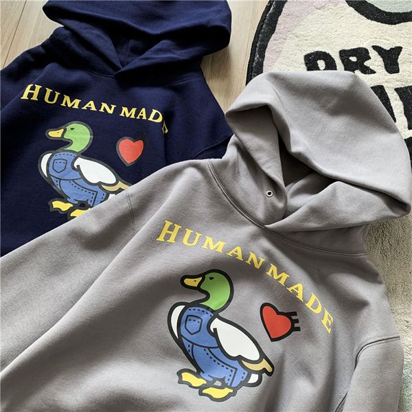 Erkek Hoodies Sweatshirts İnsan Yapımı Ördek Kalp Baskı Hoodie Erkek Kadınlar Kaliteli İnsan Yapımı Sweatshirt Sakiller Harajuku Batı Hoodies 230707