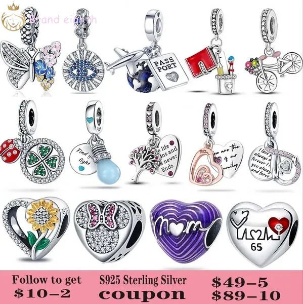 Per pandora charms perline in argento sterling Ladies Fashion Light Bulb And Airplane Passport Bead