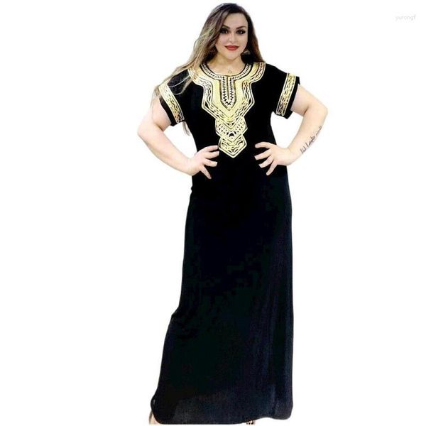 Этническая одежда Рамадан Ид мусульманский черный вышитый свободный платье для женского стиля Абая Дубай Турция Хары Африканская Кафтан Фемма Джилбаб Араб