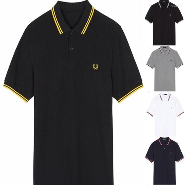 Herren-Polohemd, Sommer-Baumwolle, gestreifter Rand, Revers, einfarbig, europäische und amerikanische Mode, lässiges Kurzarm-POLO-Shirt