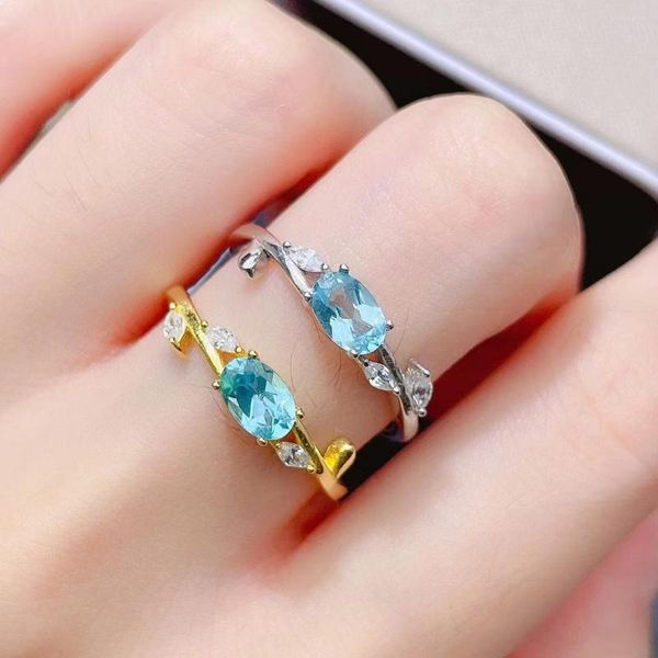 Кластерные кольца прекрасные украшения 925 стерлинговое серебро натуральное голубой топаз драгоценный камень женский кольцо Mini Mini Mini Gord Girl Gif