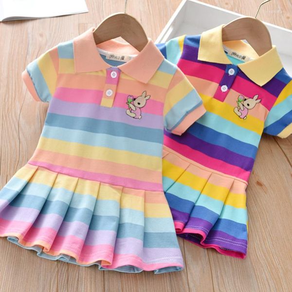 Vestidos de menina verão vestido infantil gola dobrável roupas infantis moda criança bebê meninas casual