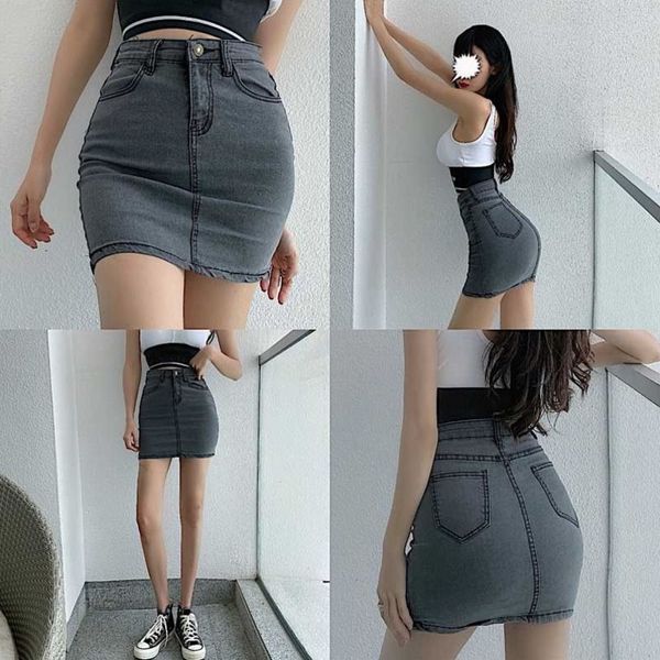 Röcke Frauen Sommer Stretch Slim Mini weiblich sexy graue Jeans Jeans Rock Frau Baumwolle Kurzharajuku 230707