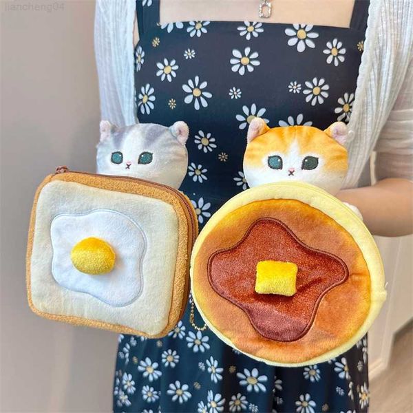 Animali di peluche ripieni Mofusand Toast Fried Egg Cat Cute Plush Doll Storage Bag Kawaii Fluffy Peluche Portamonete Portachiavi Ciondolo Adorkable Gift L230707