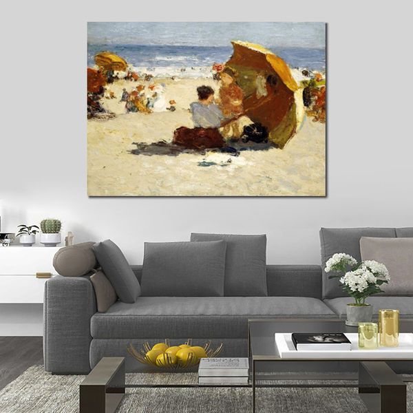 Children at The Beach Canvas Art Tardo pomeriggio Coney Island Edward Henry Potthast Dipinto fatto a mano Seascape Modern Room Decor