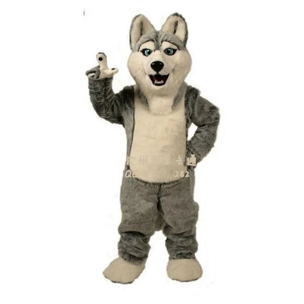 Traje de mascote de fursuit cinza Husky profissional para adultos dos desenhos animados, festa de aniversário, vestido extravagante adereços, desfile unissex, roupa ao ar livre