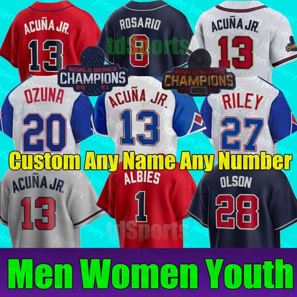 Baseball-Trikots 2023 City Connect Ronald Acuna Jr. MATT OlSON ATlANTA JORGE SOlER DEiON SANDERS AUSTIN RIlEY BRAVE OZZIE ALBIES JONES Männer Frauen Jugend