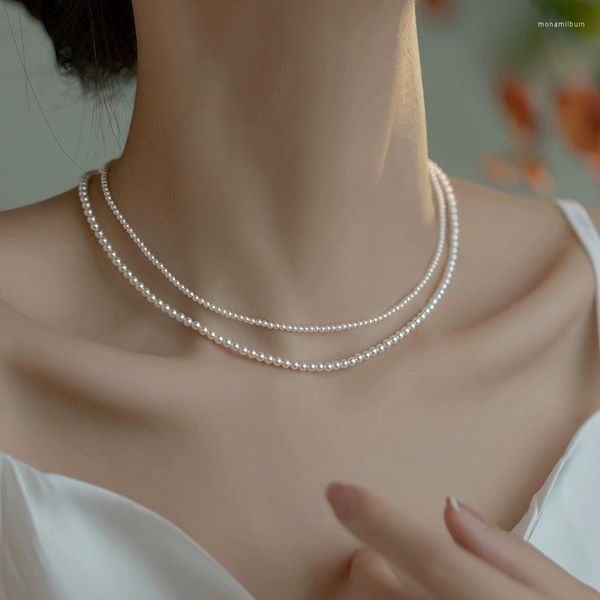 Choker ALLME High Street 2mm 3mm 4mm Runde Imitation Perle Perlen Halsketten Für Frauen Strang Halskette Hochzeit täglichen Schmuck