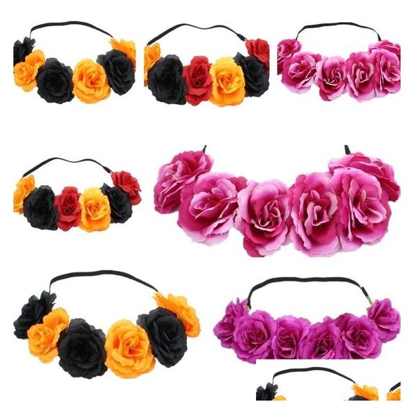 Accessori per capelli Vendita Rosa Fascia per capelli Ghirlanda Archi Boemia Fatti a mano ArtificialeCorona di fiori Copricapo da sposa Drop Delive Dhl6J