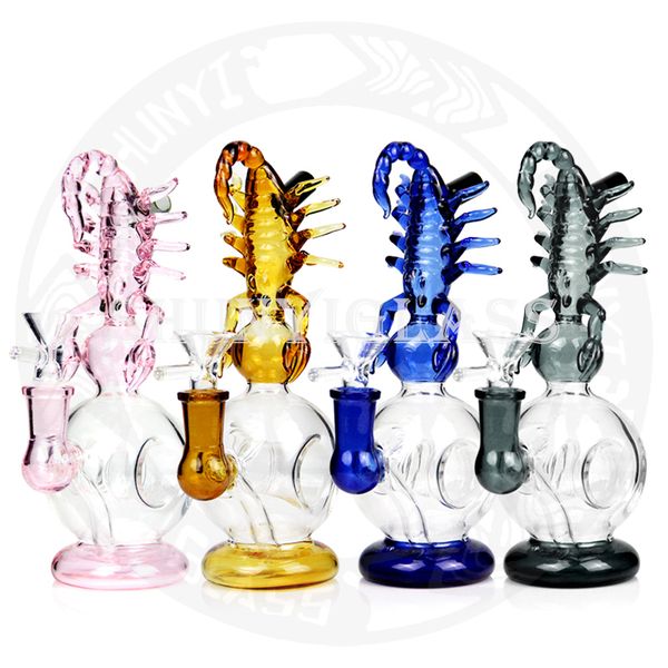 8 Zoll Mini-Ölplattformen Shisha Hochwertiges Scorpion-Design Glaspfeifen 14,4 mm Jonit-Größe Rauchwasserpfeifentabak coole Bongs Dab-Rig-Recycler