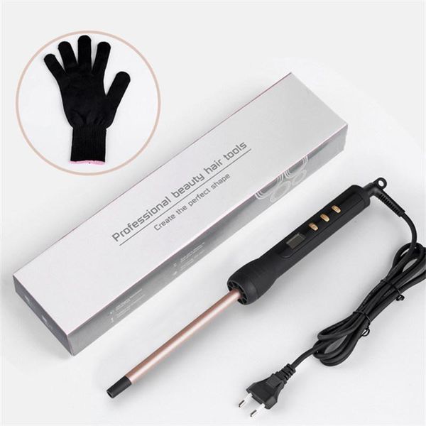 Leathercraft 9mm LCD Curling Ferro Cerâmica Super Slim Curling Wand Curamic Curling Wand Roller Roller Beauty Salon Hairler Ferramentas de estilo