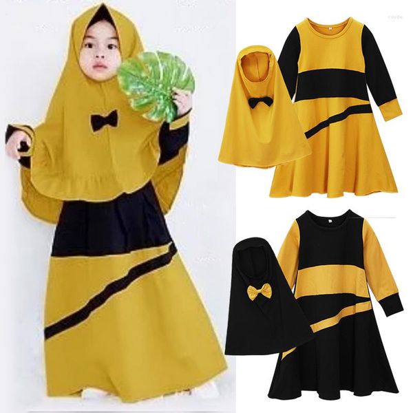 Abbigliamento etnico Moda Abito patchwork Ragazze islamiche musulmane Jilbab Abaya Caftano Scialli Abito allentato Costumi scolastici per bambini Vestidos Ramadan